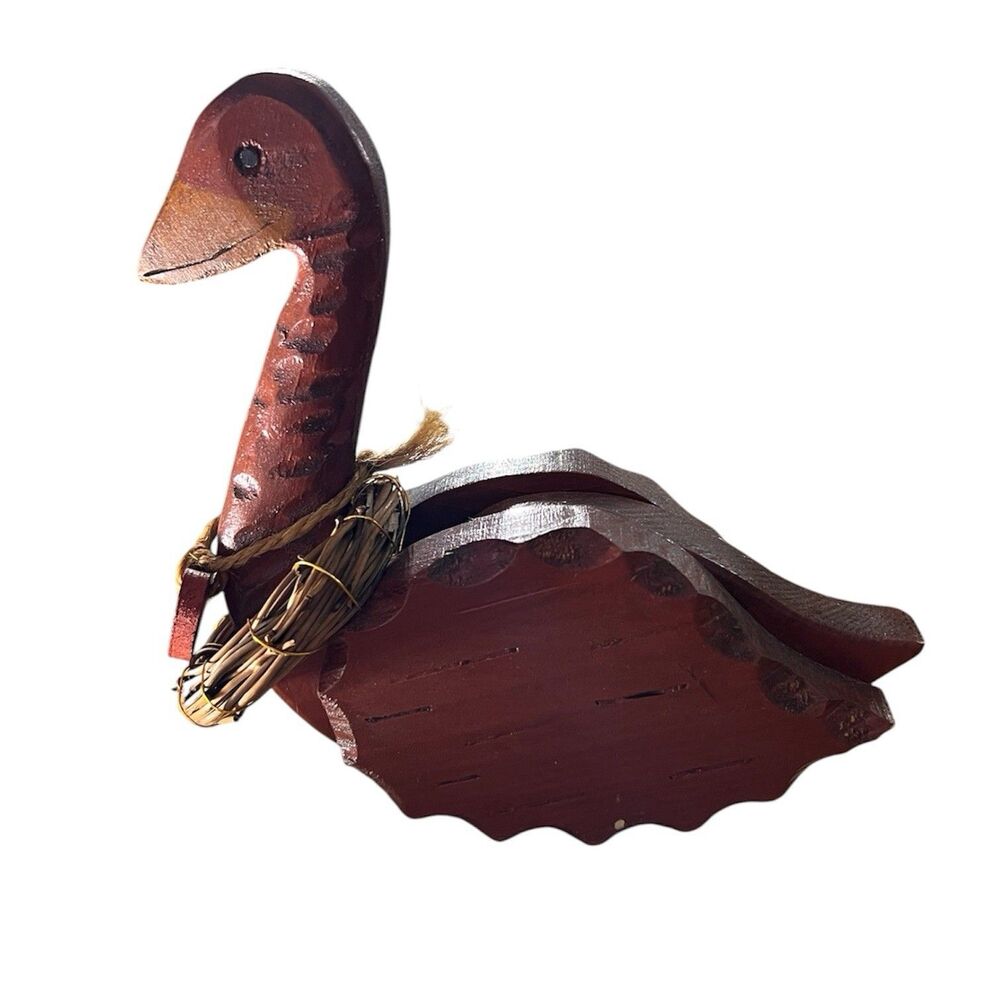 Adorable Vintage Solid Wood Swan Goose Table Home decor 6"
